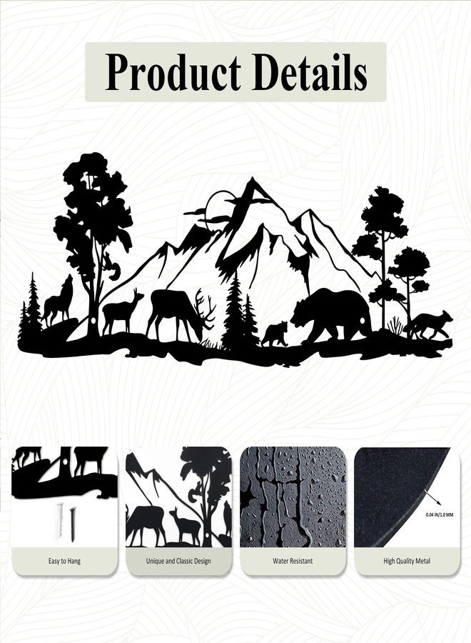 ESTART Mountain Forest Metal Wall Decor Deer Bear Metal Wall Art Woodland Rustic Animal Hunting Decor for Living Room Bedroom Bathroom Cabin Wall Decoration, 15.7 x 5.7 Inch - Image 4